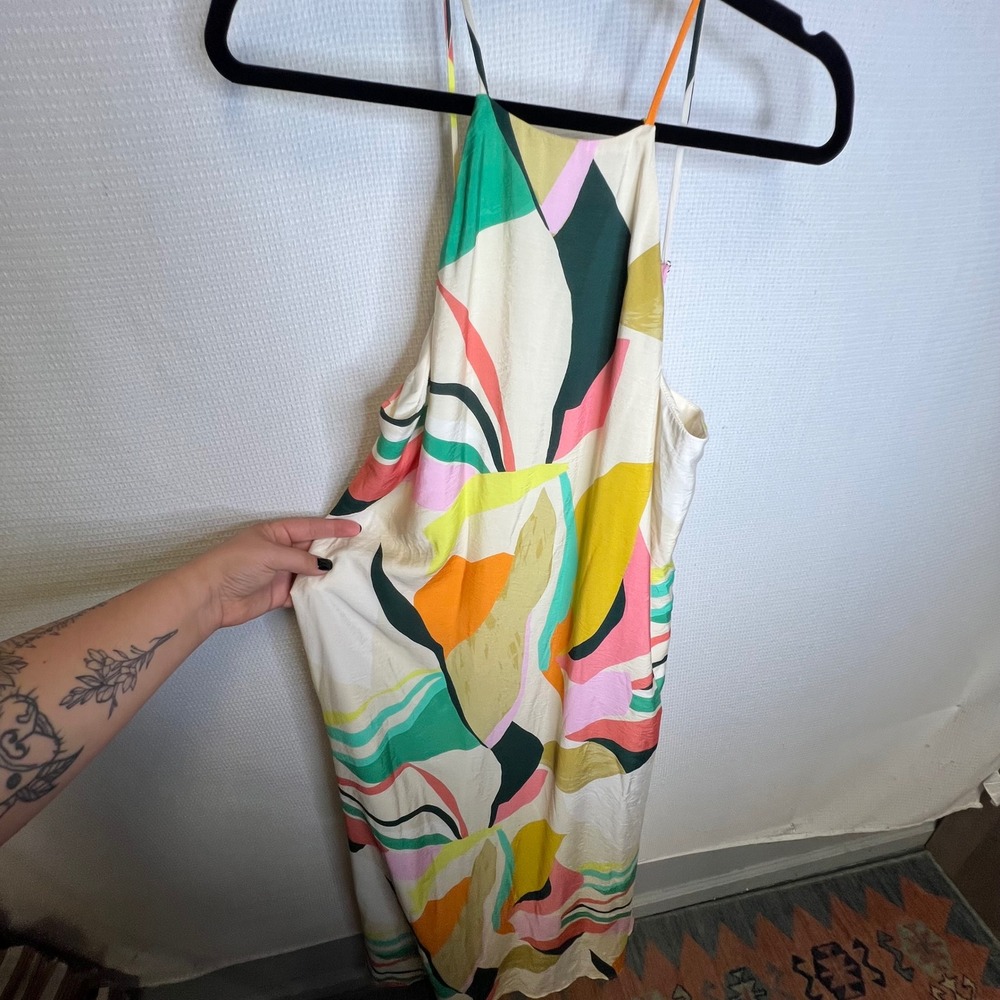 Fore Abstract Print Halter Maxi Dress Multi Color Open Back DD7763FO Womens M